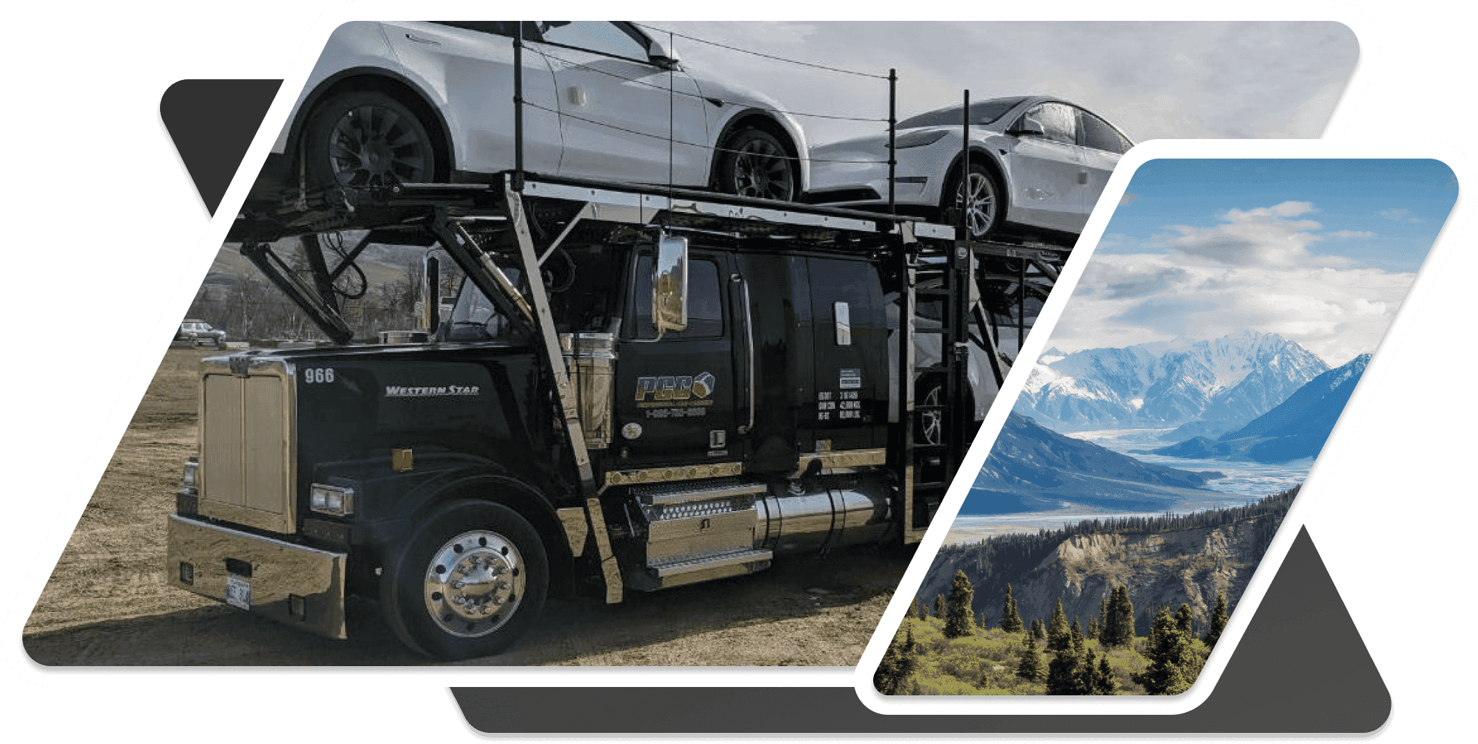 Masked image of the PCC trucks delivering cars